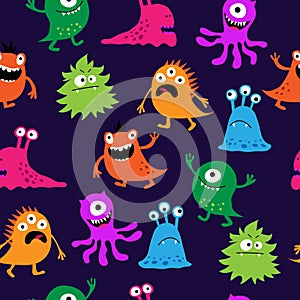 Seamless bright pattern of monsters