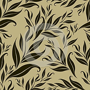 Seamless brown floral pattern with leafs