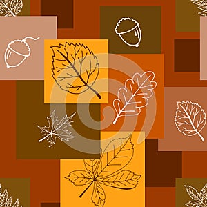 Seamless brown pattern background with autumn leaves