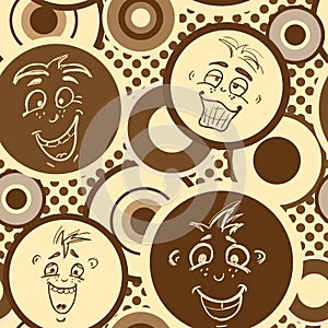 Seamless brown texture pattern with happy emotions