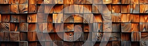 Seamless Brown Wooden Acoustic Panels Wall Texture - Long Wood Background Banner Panorama