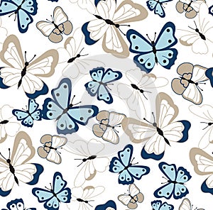 Seamless  butterflies on white