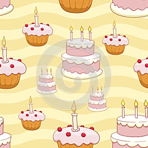 Seamless cakes vector background