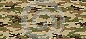 Seamless camouflage pattern. Khaki texture, vector illustration military repeats army green hunting photo