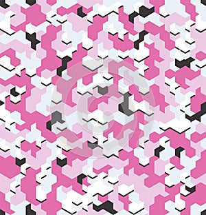 Seamless camouflage in Pink pattern with breakage. Polygonal mosaic series for your design. Vector