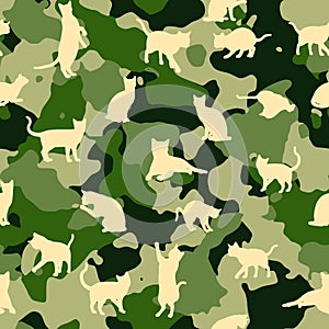 Seamless camouflage vector pattern with silhouettes of cats