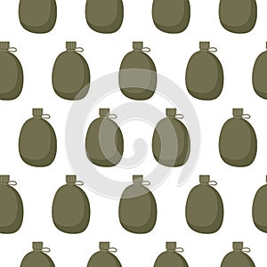 Seamless camp Flask pattern. Military or camping container for water, compact drink bottle. Travel equipment, camping