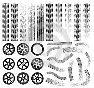 Seamless car tire braking print pattern brush stroke. Truck Wheel track grunge texture. Vector illustration image. Isolated on whi