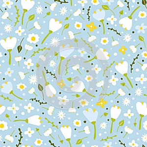 Seamless cartoon abstract flower pattern. Gentle floret