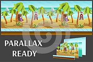 Seamless cartoon beach landscape, vector unending background with separated layers. photo