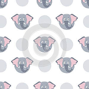Seamless cartoon elephant pattern. Polka dot background for kids