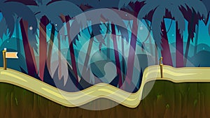 Seamless cartoon jungle landscape, vector unending background with separated layers for game.