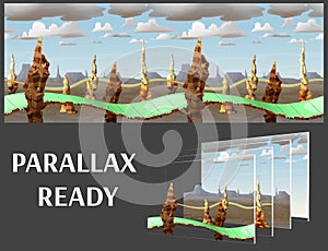Seamless cartoon nature landscape, vector unending background with separated layers. photo
