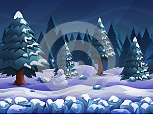 Seamless cartoon nature winter landscape, vector unending background with separated layers.