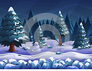 Seamless cartoon nature winter landscape, vector unending background with separated layers. photo