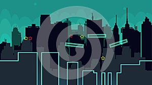 Seamless cartoon night city landscape, vector unending background with road, buildings