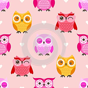 Seamless cartoon owls background