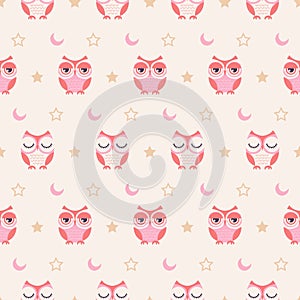 Seamless cartoon owls background pattern