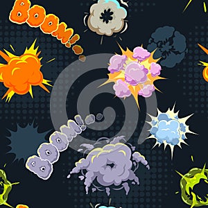 Seamless cartoon pattern with comic explosions photo