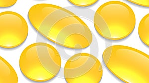 Seamless cartoon pattern with medicine pills and drugs on a white background. Capsules with fish oil. Vector texture