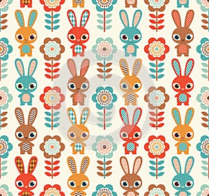 Seamless cartoon rabbits pattern