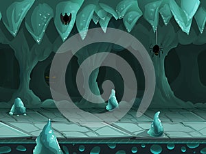 Seamless cartoon underground landscape, vector unending background with separated layers.