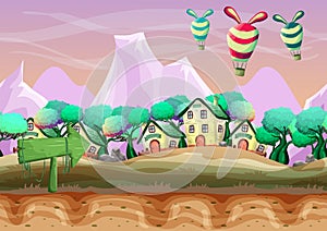 Seamless cartoon vector landscape with separated layers for game and animation