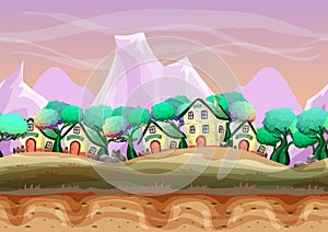 Seamless cartoon vector landscape with separated layers for game and animation