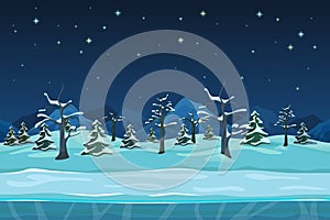 Seamless cartoon winter night landscape