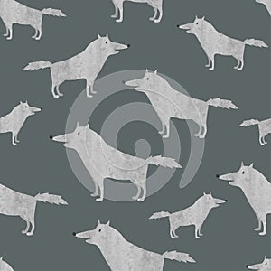 Seamless cartoon wolf silhouette pattern.