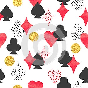 Seamless casino pattern with playing cards suits