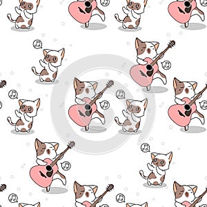 Seamless cat is playing guitar pattern