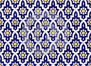 Seamless ceramic tile based on traditional oriental arabic patterns. Vintage multicolor pattern in turkish, morocco, arabic style.