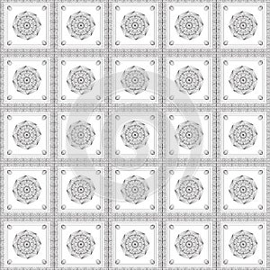 Seamless Ceramic tiles design texture Art Wallpaper Pattern Graphics Design background. black, and white Seamless patchwork tiles