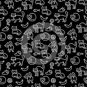 Seamless chalk pattern with cats