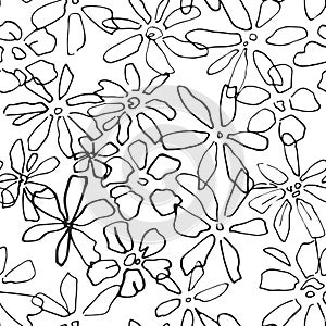 Seamless chamomile flowers pattern. Thin lined floral illustration for design, textile, fabric, cover, webSeamless floral pattern