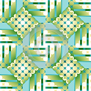 Seamless checked pattern with circles green beige blue turquoise