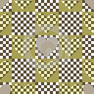 Seamless checkered chess pattern with hearts