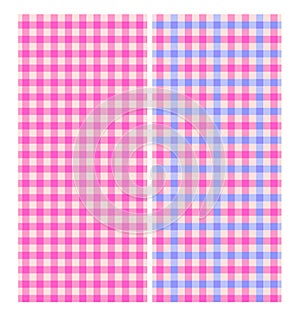 Seamless checkered cute pink and blue fashion fabric print variation. Scottish tartan vichy plaid pattern