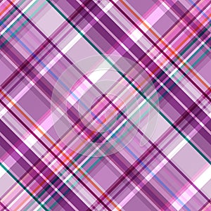 Seamless checkered diagonal pattern in purple tones with added white, blue and pink stripes