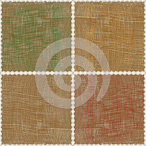 Seamless  checkered pattern with colorful square grunge weave elements with wavy frame on white background