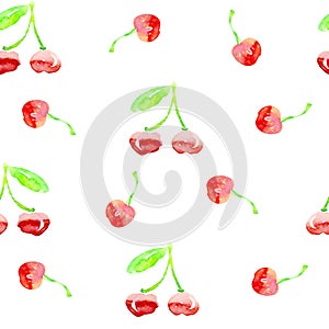 Seamless cherry pattern. Watercolor illustrated. 100% vector photo