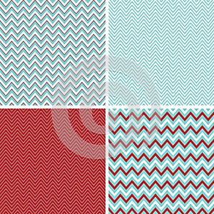 Seamless Chevron Patterns Aqua Blue, Dark Red and White