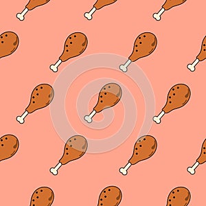 Seamless chicken fried legs pattern vector. Meat cartoon background.
