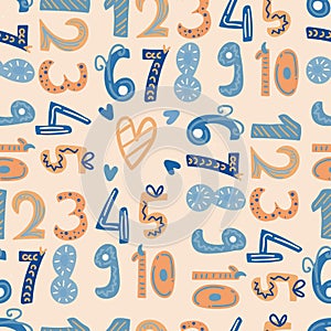 Seamless childish hand- drawn number pattern. Perfect for apparel,fabric, textile, nursery, decoration,wrapping paper