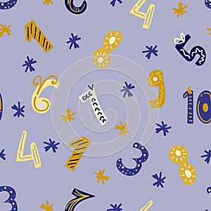 Seamless childish hand- drawn number pattern. Perfect for apparel,fabric, textile, nursery, decoration,wrapping paper