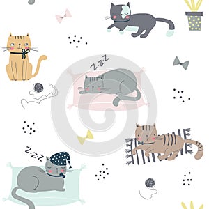 Seamless childish pattern with cats