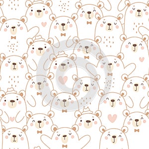 Seamless childish pattern with cute bears, vector illustrations