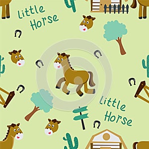 Seamless childish pattern with cute horses.