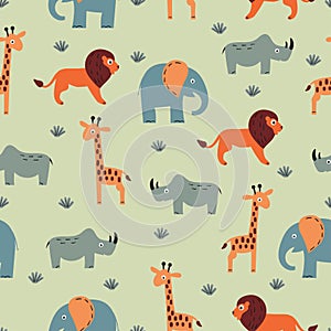 Seamless childish pattern with cute safari animals. Vector Africa illustration